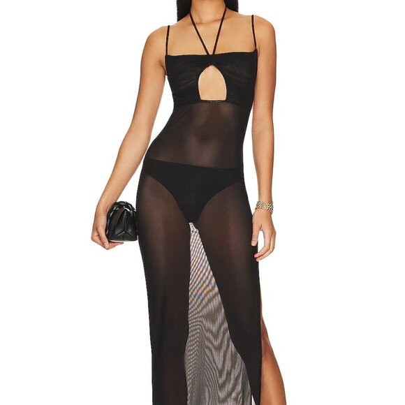 New WeWoreWhat Mesh Strappy Black Maxi Dress NWT Medium - Picture 3 of 12